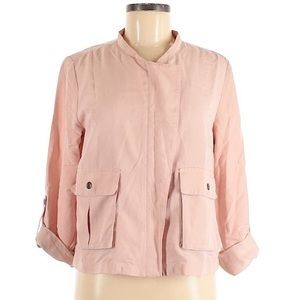 Halogen M pink retro zippered modal blend crop‎ rolled 3/4 sleeve jacket